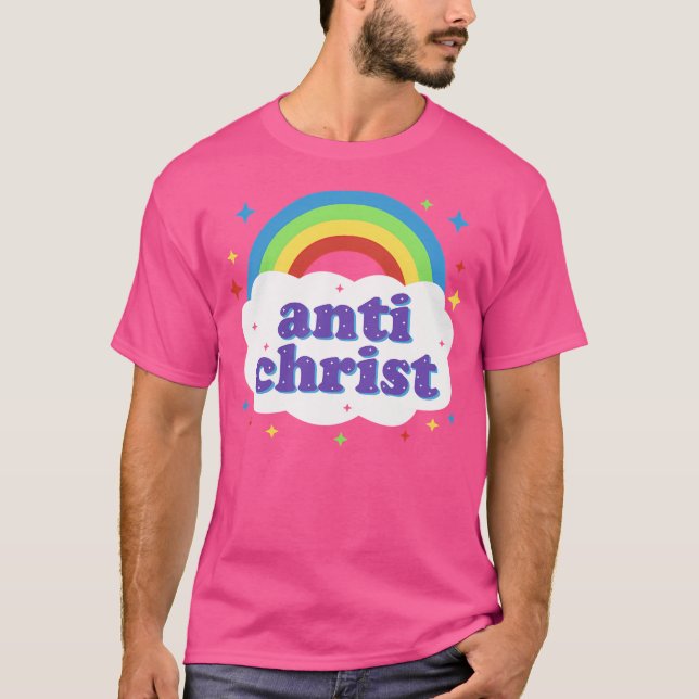 Anti-Jesus Cute Kawaii Rainbow T Shirt (Framsida)