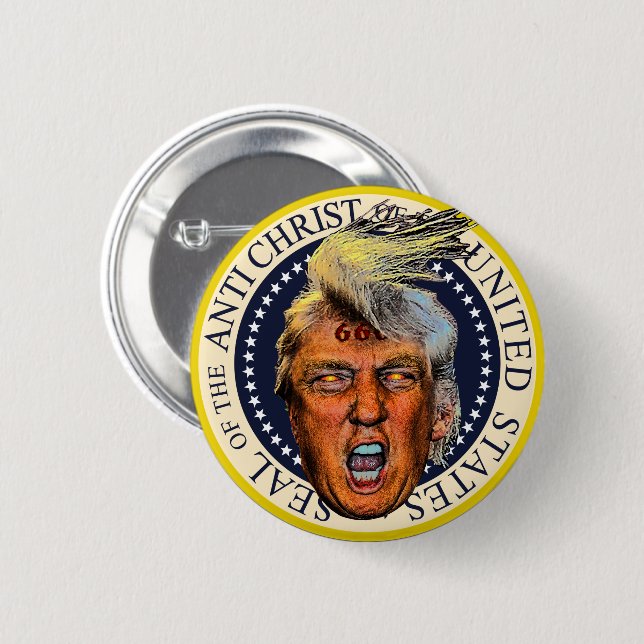 Anti President Trump Sigill för Antikrist Knapp (Framsida & baksida)