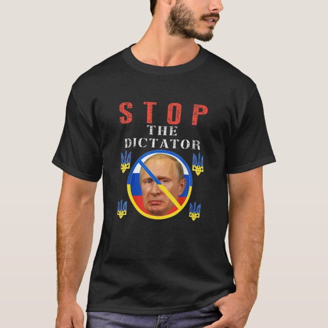 Anti-Putin, Stop Putin Ukraina Pride Flagga Free T Shirt (Framsida)