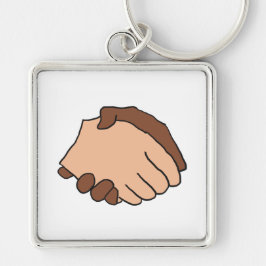 Anti-rasist med svartvitt handskakning fyrkantig silverfärgad nyckelring