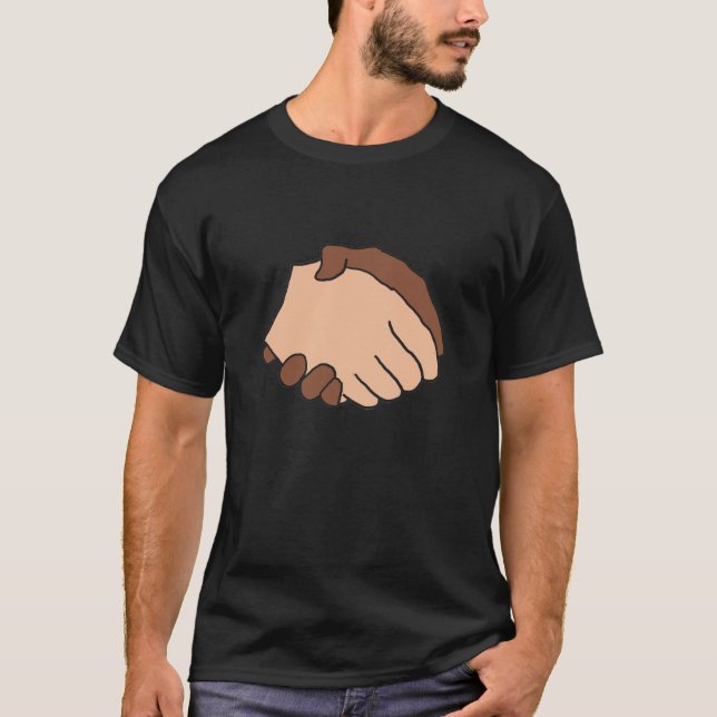 Anti-rasist med svartvitt handskakning t shirt (Framsida)