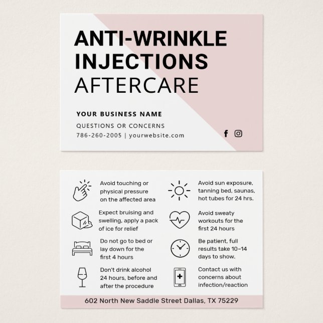Anti Rynk Injektioner Botox Eftervårdskort  Visitkort (Framsida & baksida)