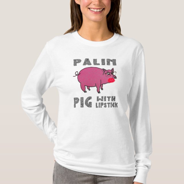 Anti Sarah Palin Rolig Gris med Läppstift Hoodie Tee (Framsida)