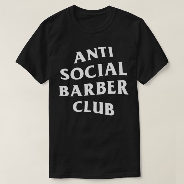 Anti Social Barber Klubb Vit Logotyp (fram + bak)  T Shirt (Design framsida)