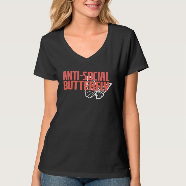 Anti Social Butterfly  Introvert Social Distancing T Shirt (Framsida)