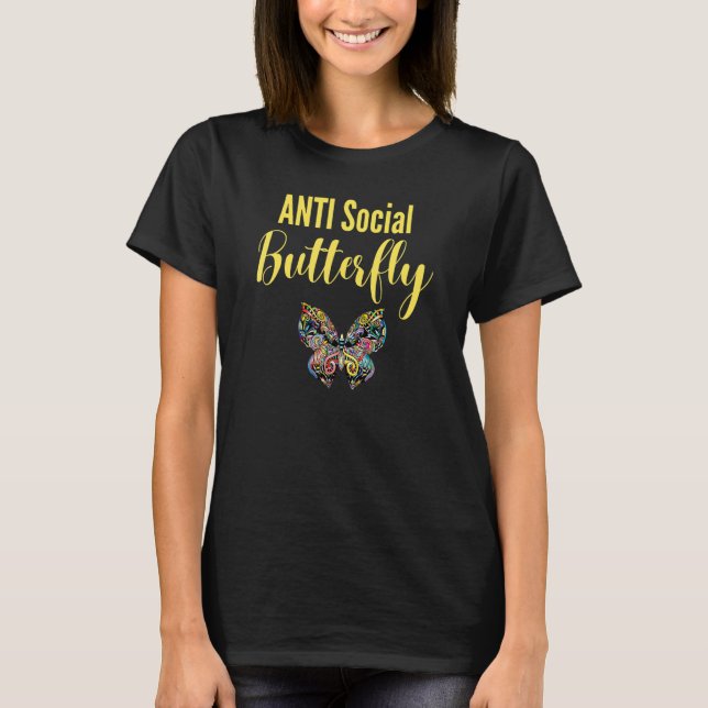 Anti Social Butterfly Monarch Butterflies Wing Int T Shirt (Framsida)