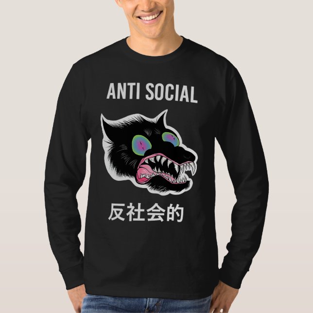 Anti Social Japanese Text Aesthetic Vaporwave T Shirt (Framsida)