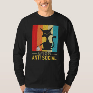 Anti-Social japansk kattstext, estetisk Vintage Ca T Shirt