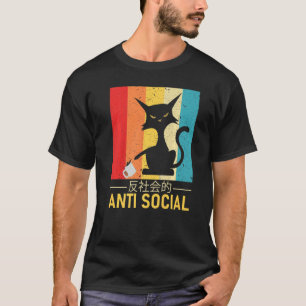 Anti-Social japansk kattstext, estetisk Vintage Ca T Shirt