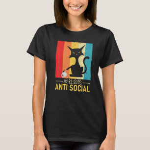Anti-Social japansk kattstext, estetisk Vintage Ca T Shirt