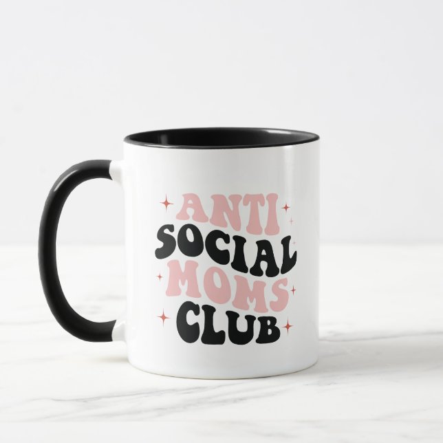 Anti Social Mamma Klubb Retro Rosa Typography Mugg (Vänster)
