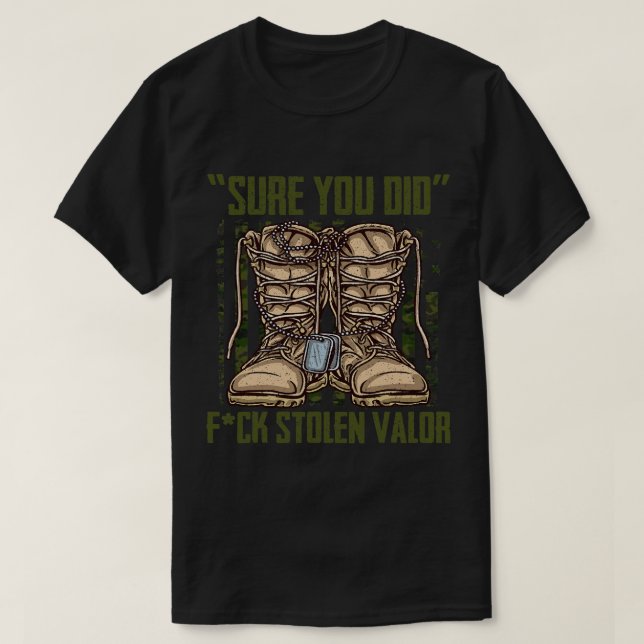 Anti Stolen Valor Camo Proud Military Veteran Camo T Shirt (Design framsida)