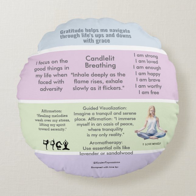 ANTI-STRESS RELAX CALM Meditation PEACE Rund Kudde (Framsidan)