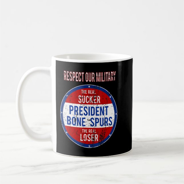Anti Trump Sucker Loser Vi respekterar vår militär Kaffemugg (Vänster)