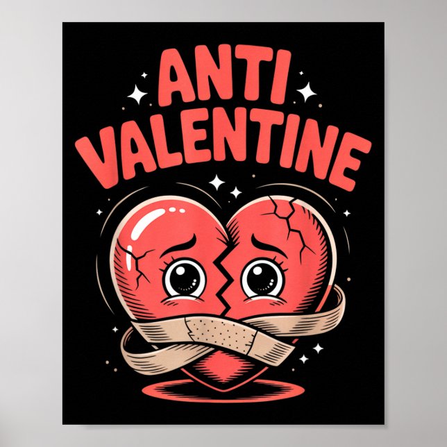 Anti Valentine Broken Heart Cute Bandaged Heart  Poster (Framsidan)