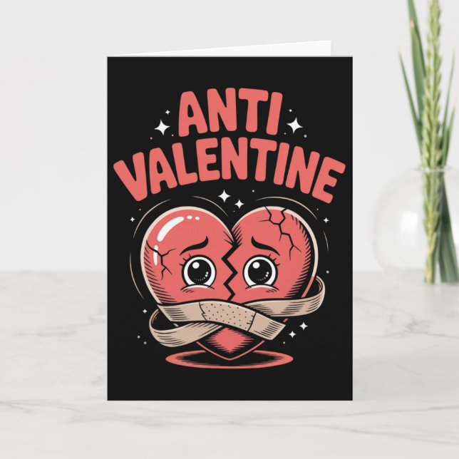 Anti Valentine Broken Heart Cute Ndaged Heart  Kort (Framsida)
