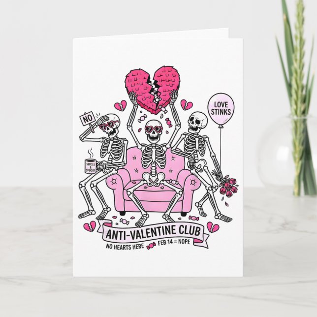 Anti Valentine Club Funny Skeleton Valentines Men  Kort (Framsida)