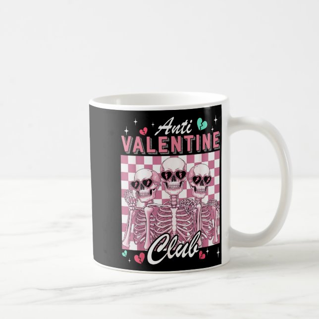 Anti Valentine Club Skeleton Funny Single Valentin Kaffemugg (Höger)