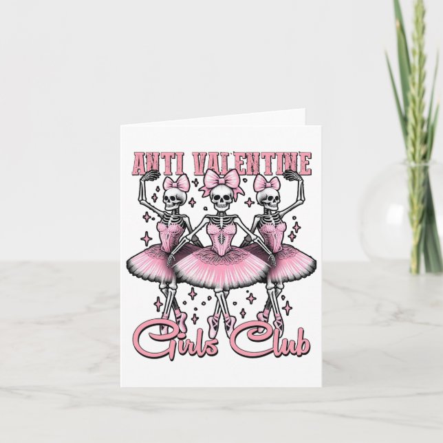 Anti-valentine Flickklubb Skelett i Rosa  Kort (Framsida)