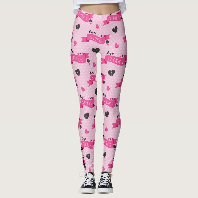 Anti-Valentine Karneval: Kärlek Stinker Prickig  Leggings (Framsida)