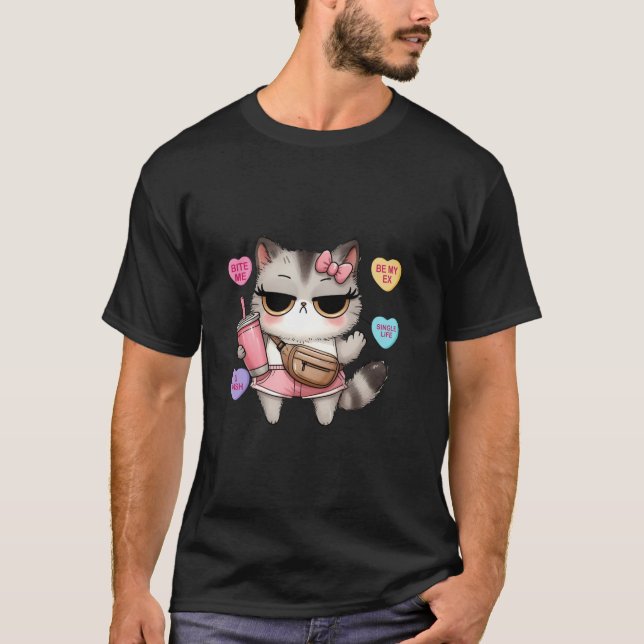Anti Valentines day Cat Hearts Valentine Day Wom T Shirt (Framsida)