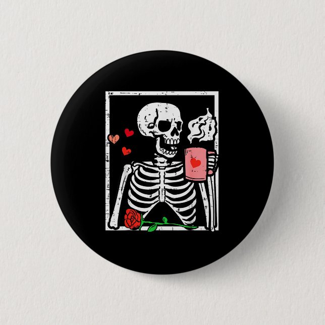 Anti Valentines Day Skeleton Coffee Funny Men Wome Knapp (Framsida)