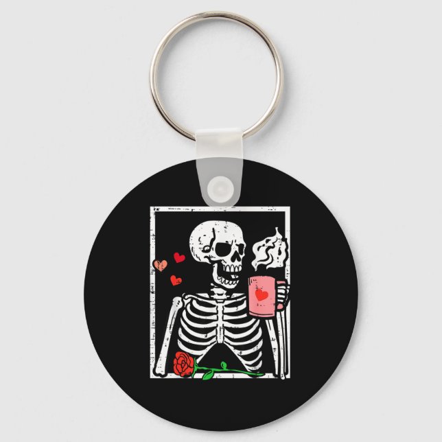 Anti Valentines Day Skeleton Coffee Funny Men Wome Nyckelring (Framsida)