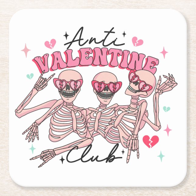 Anti Valentines day Skeletons Underlägg Papper Kvadrat (Framsidan)