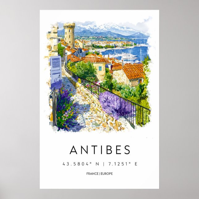 Antibes akvarellaffisch Antibes resetryck Poster (Framsidan)
