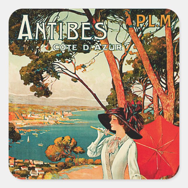 Antibes Cote D'Azur Fyrkantigt Klistermärke (Framsida)