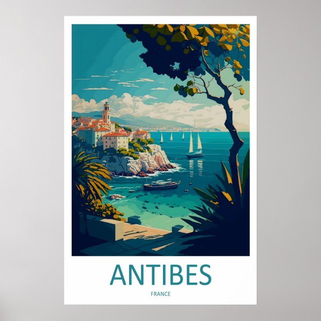 Antibes Frankrike Park Poster Resa Skidåka Vintage (Framsidan)
