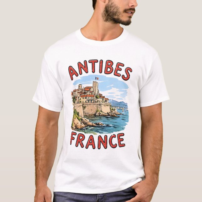 Antibes Frankrike Retro Semester Stad T Shirt (Framsida)