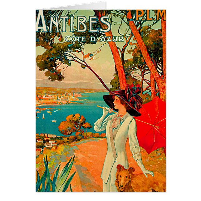 Antibes Frankrike Vintage affisch Hälsningskort (Framsidan)