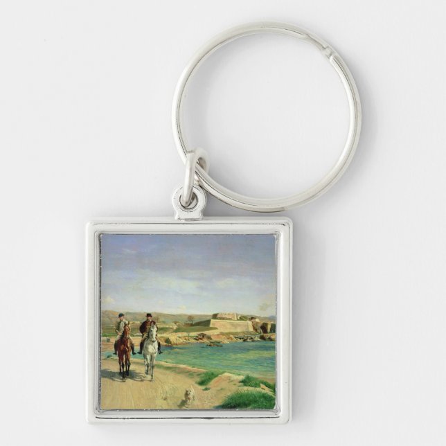 Antibes hästritten, 1868 fyrkantig silverfärgad nyckelring (Framsidan)