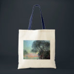 Antibes i morgon av Claude Monet Tygkasse<br><div class="desc">Antibes på morgonen (1888) av Claude Monet är en vintage konstmålning av bra som ger en bild av antiber genom träd och Medelhavet på Fransken Riviera i Frankrike. Om konstnären: Claude Monet (1840-1926) var en av grundarna av den Fransk målningsrörelsen och de flesta av hans målningar var "en plein luft"...</div>