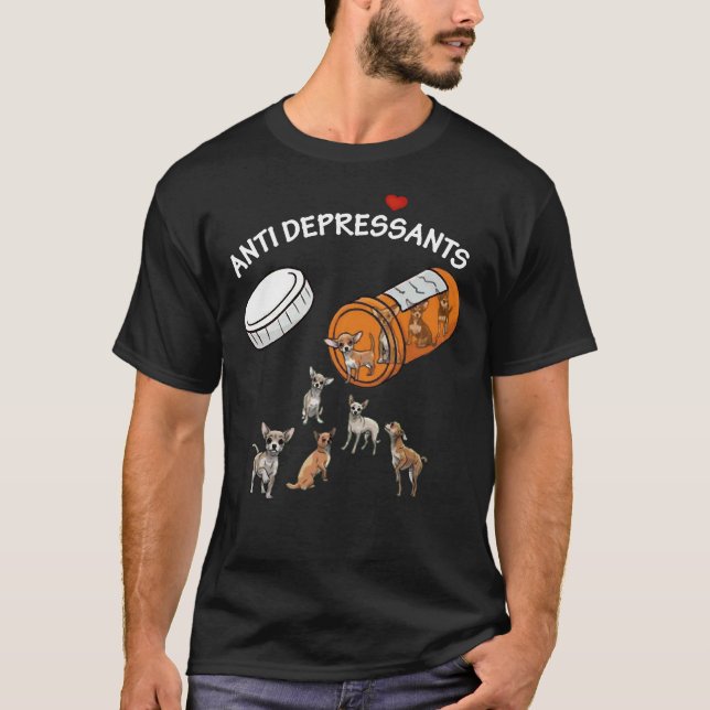 Antidepressiv Chihuahua Orange Flaska T Shirt (Framsida)
