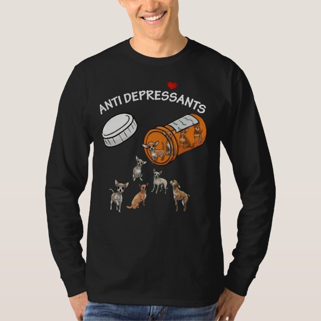 Antidepressiv Chihuahua Orange Flaska T Shirt (Framsida)