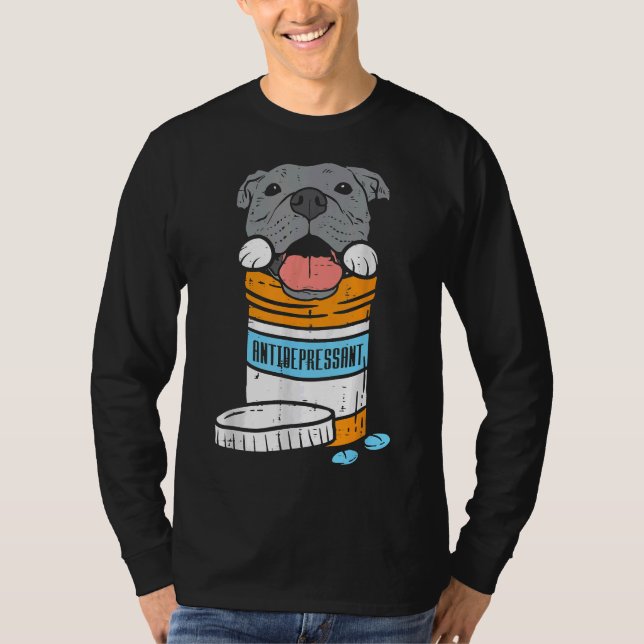 Antidepressiv Pitbull Rolig hund T Shirt (Framsida)