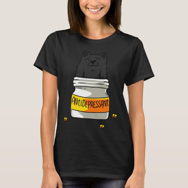Antidepressiva Katter Kitty Älskare Djur Katt Ägar T Shirt (Framsida)