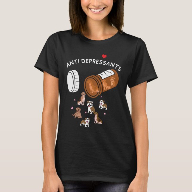 Antidepressiva skjortor, puggdesign, hund älskare t shirt (Framsida)