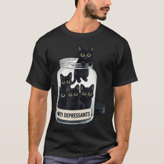 Antidepressiva söta svarta katter i t shirt