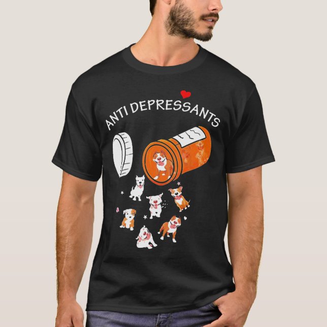 Antidepressivt Pitbull Hund Pibull T Shirt (Framsida)