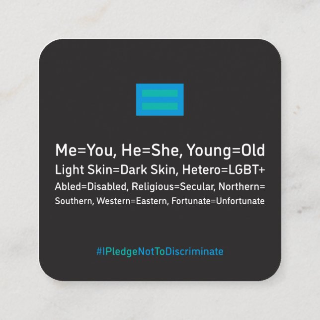 Antidiskrimineringskort 2,5" x 2,5" Förpackning om (Baksida)