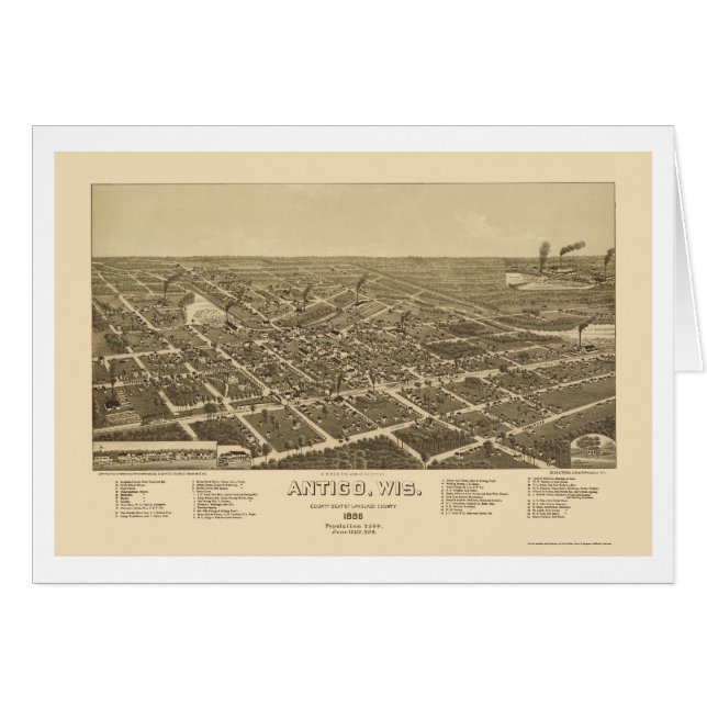 Antigo panorama- karta för WI - 1886 Hälsningskort (Framsidan Horizontal)