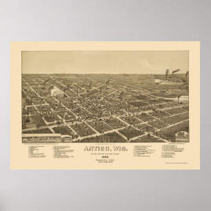 Antigo panorama- karta för WI - 1886 Poster