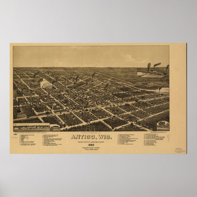 Antigo Wisconsin 1886 Antique Panoramic Karta Poster (Framsidan)