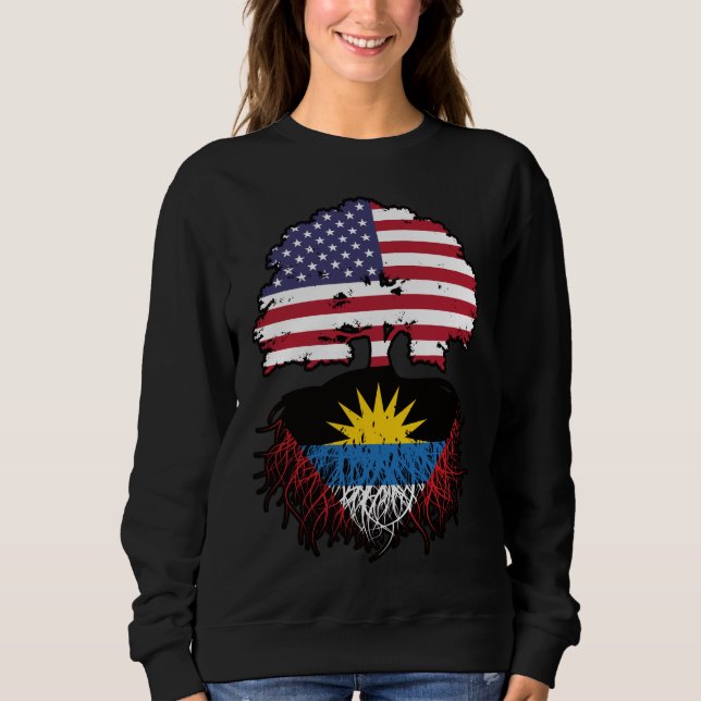 Antigua Antiguan American USA Träd Roots Flagga T Shirt (Framsida)