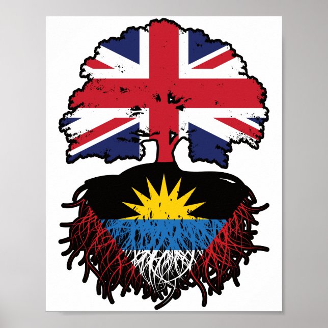 Antigua Antiguan British Träd Roots Flagga Poster (Framsidan)