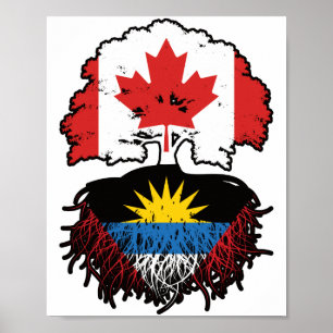 Antigua Antiguan Canadian Träd Roots Flagga Poster