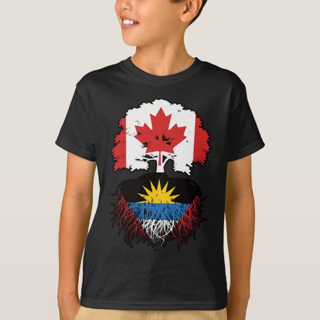 Antigua Antiguan Canadian Träd Roots Flagga T Shirt (Framsida)